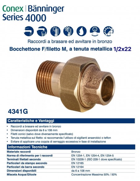 BOCCHETTONE  FILETTO MASCHIO 22x1/2'' TENUTA METALLICA