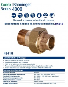 BOCCHETTONE  FILETTO MASCHIO 18x3/4'' TENUTA METALLICA