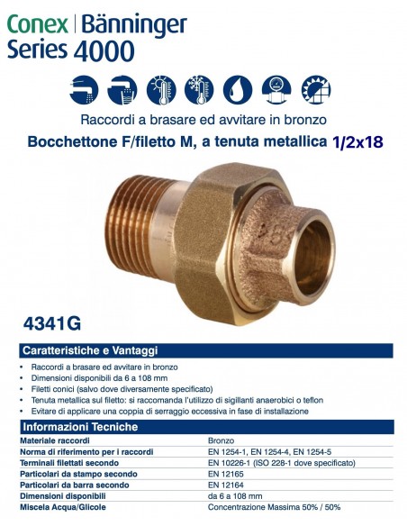 Muffe mit Außengewinde 18x1/2'' Metallische Dichtung