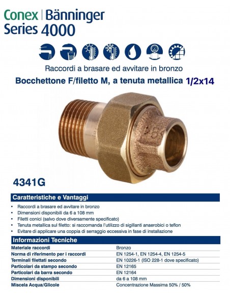 MUSSENSTÜCK MIT AUßENGEWINDE 14x1/2'' METALLISCHER DICHTUNG