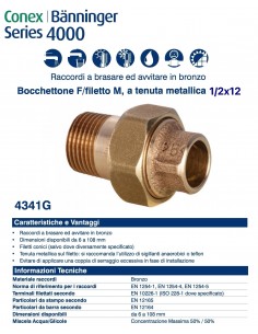 BOCCHETTONE  FILETTO MASCHIO 12x1/2'' TENUTA METALLICA