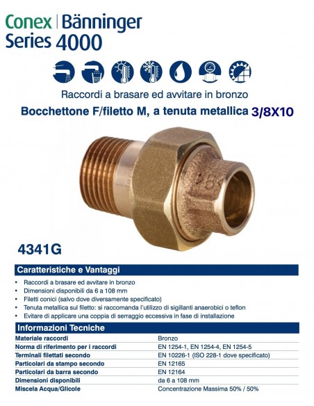 BOCCHETTONE  FILETTO MASCHIO 10x3/8'' TENUTA METALLICA