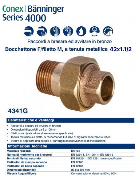 BOCCHETTONE  FILETTO MASCHIO 42x11/2'' TENUTA METALLICA