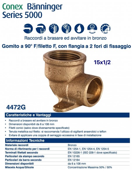 GOMITO A 90° FILETTO FEMMINA CON FLANGIA 15x1/2'