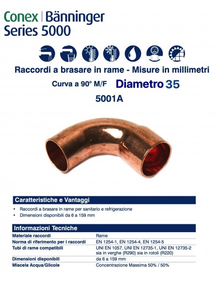 CURVA 90' MASCHIO FEMMINA DIAMETRO 35mm