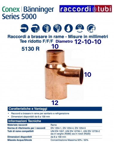 Reduziertes T-Stück F/F/F Durchmesser 12x10x10mm