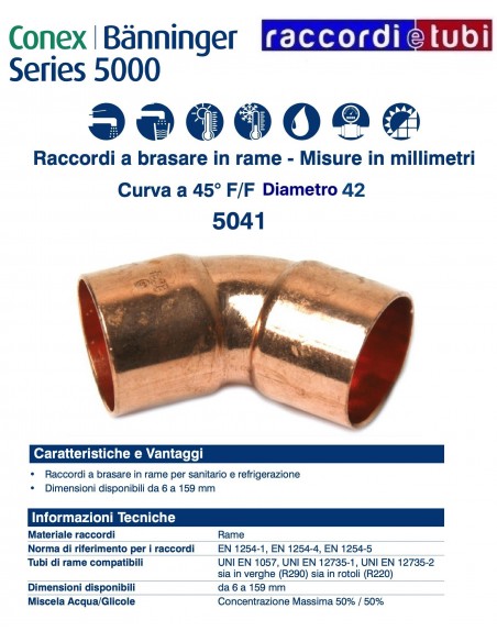 CURVA 45° FEMMINA FEMMINA DIAMETRO 42mm