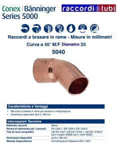 CURVA 45° MASCHIO FEMMINA  DIAMETRO 35mm