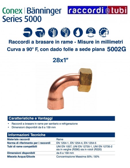 Curva a 90° con dado folle e sede piana 28x1''