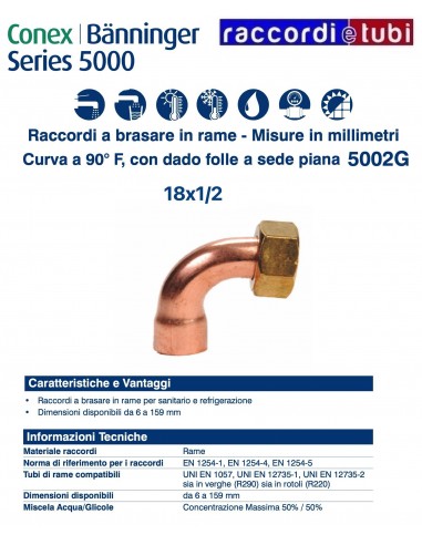 Curva a 90° con dado folle e sede piana 18x1/2''