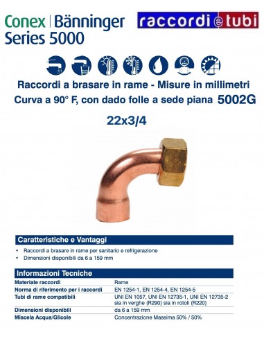 Curva a 90° con dado folle e sede piana 22x3/4''