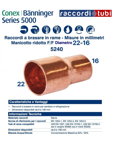 MANICOTTO RIDOTTO F/F D. 22x16mm