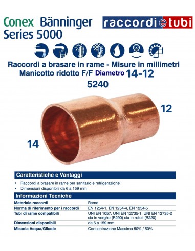 MANICOTTO RIDOTTO F/F D. 14x12mm