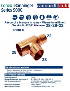 TEE RIDOTTO F/F/F DIAMETRO 28x 28x 22mm