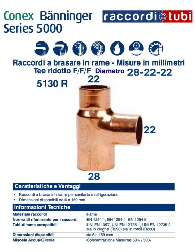 Reduziertes T-Stück F/F/F Durchmesser 28x22x22mm