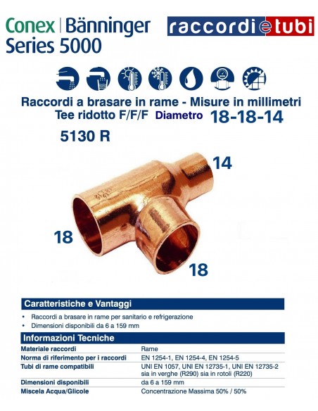 VERKÜRZTES TEE F/F/F DURCHMESSER 18x18x14mm