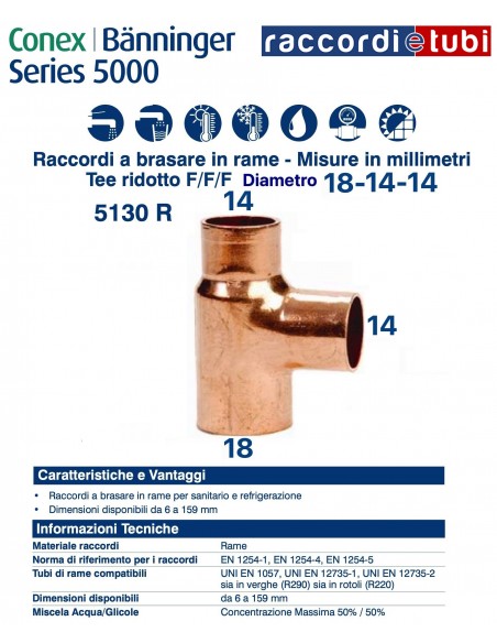 TEE RIDOTTO F/F/F DIAMETRO 18x 14x 14mm