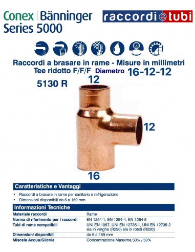 TEE RIDOTTO F/F/F DIAMETRO 16x 12x 12mm