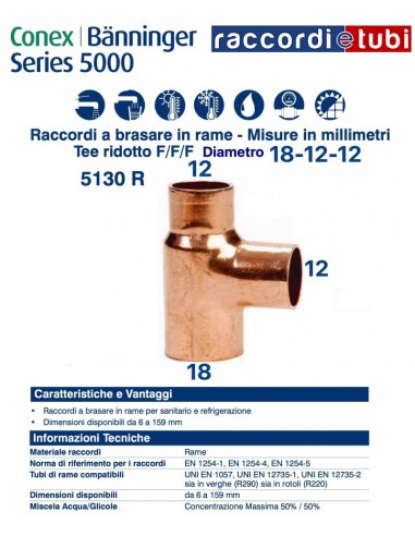 TEE RIDOTTO F/F/F DIAMETRO 18x 12x 12mm