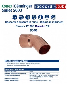 CURVA 45° MASCHIO FEMMINA  DIAMETRO 28mm