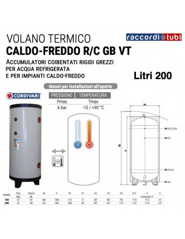 CORDIVARI ACCUMOLO ACQUA TECNICA LT.200 COIBENTATO