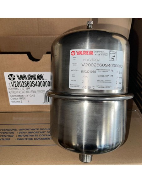 POLMONE IN ACCIAIO INOX VAREM DA LITRI 2 DIAMETRO 1/2