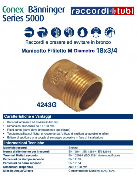 MANICOTTO FILETTO MASCHIO DIAMETRO 18x3/4''