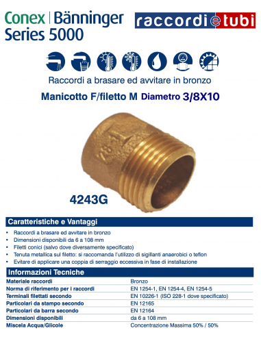 MANICOTTO FILETTO MASCHIO DIAMETRO 10x3/8''