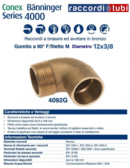 GOMITO A 90° A SALDARE MASCHIO DIAMETRO 12x3/8