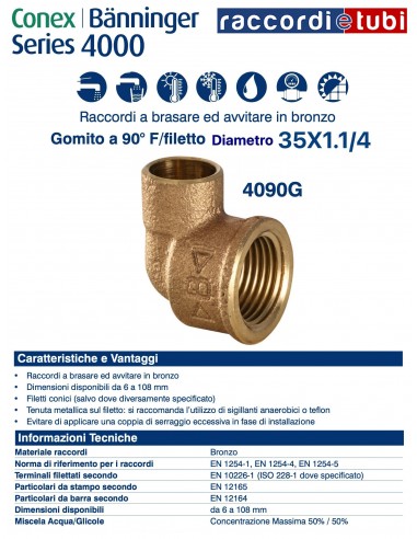 GOMITO A 90° A SALDARE FEMMINA DIAMETRO 35x11/4''