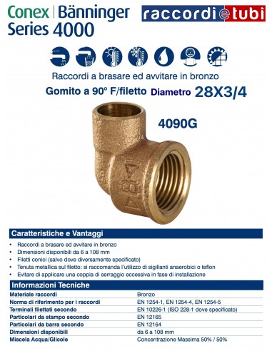 GOMITO A 90° A SALDARE FEMMINA DIAMETRO 28x3/4''