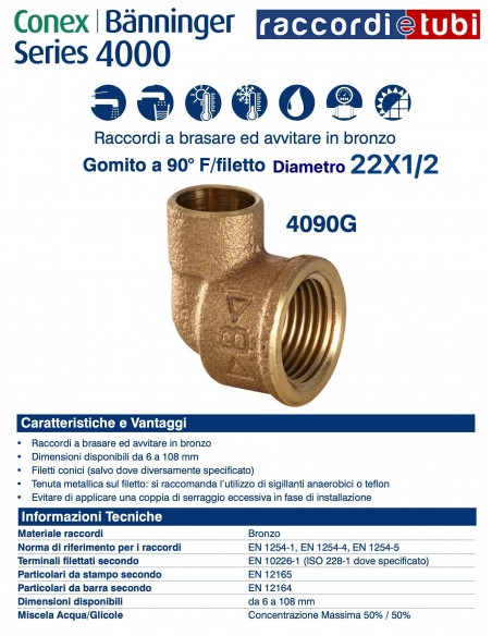 GOMITO A 90° A SALDARE FEMMINA DIAMETRO 22x1/2''