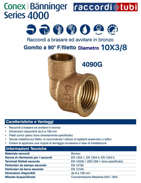 GOMITO A 90° A SALDARE FEMMINA DIAMETRO 10x3/8
