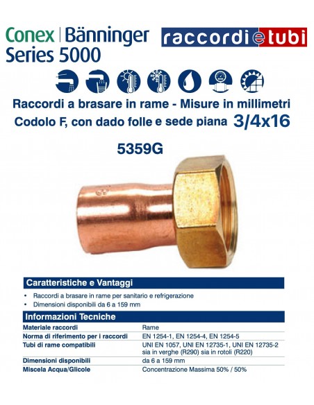 RACCORDO DIRITTO CON GIRELLO F/F 16x3/4''