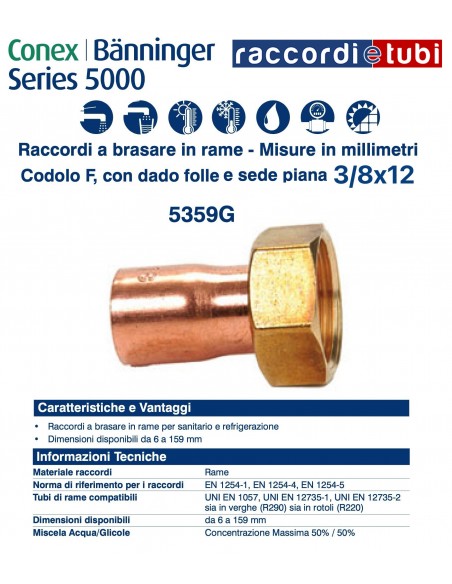 RACCORDO DIRITTO CON GIRELLO F/F 12x3/8''