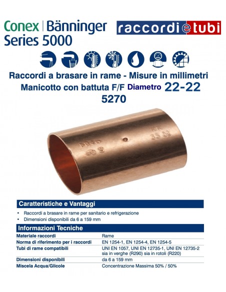 Muffe mit Anschlag F/F Durchmesser 22mm