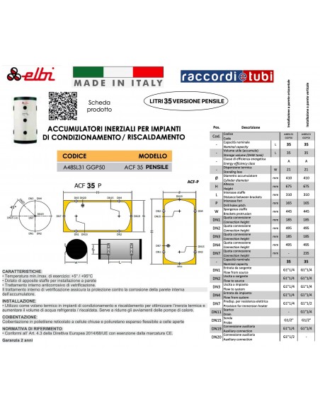 ELBI ACCUMOLO ACQUA TECNICA LT.35 PENSILE