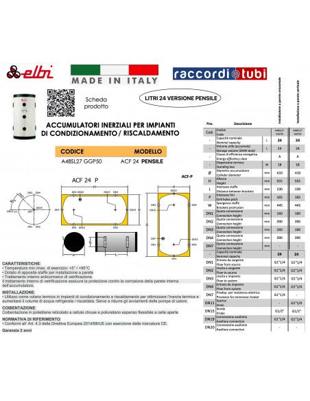 ELBI ACCUMOLO ACQUA TECNICA LT.24 PENSILE