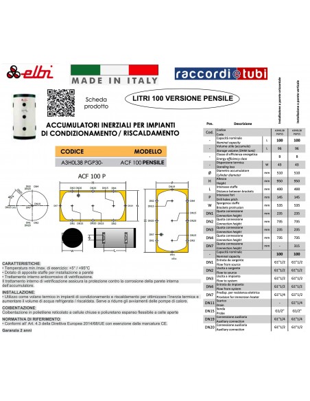 ELBI ACCUMOLO ACQUA TECNICA LT.100 PENSILE