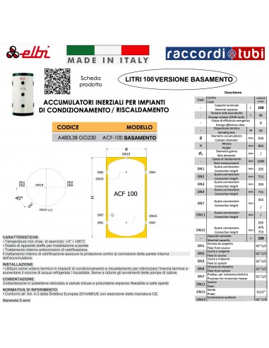 ELBI TECHNISCHES WASSER-SPEICHER LT.100 BASIS