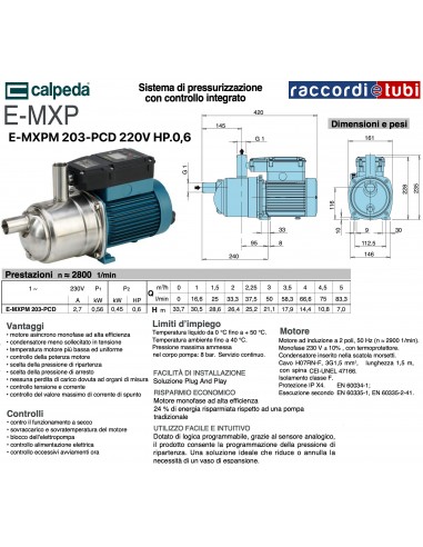 ELEKTROPUMPE CALPEDA E-MXPM203-PCD PS.0,6