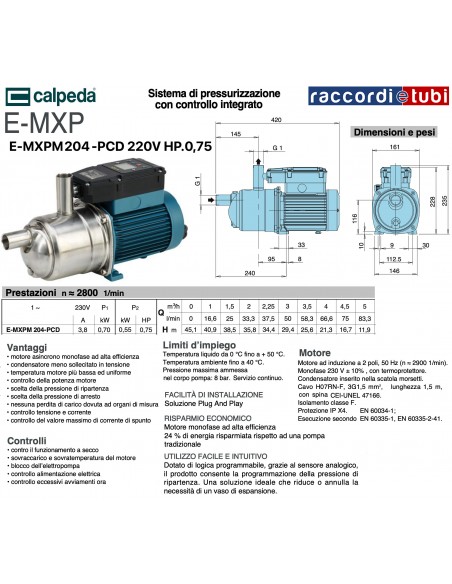 ELEKTROPUMPE CALPEDA E-MXPM204-PCD PS.0,75