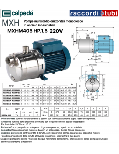 ELEKTROPUMPE CALPEDA HP.1,5 MULTISTUFIG MXHM 405/A 220V