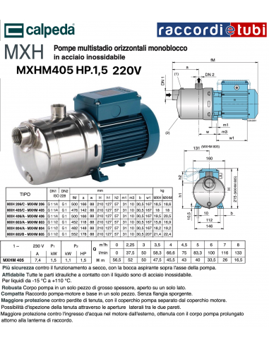 ELETTROPOMPA CALPEDA HP.1,5 MULTIGIRANTE MXHM...