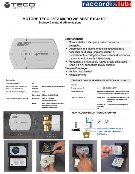 MOTORE TECO 230V MICRO 20" SPST E1045100 PER VALVOLA REM.K401BF