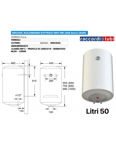 ELEKTRISCHER WANDSPEICHER 50 L VERTIKAL 5 JAHRE...