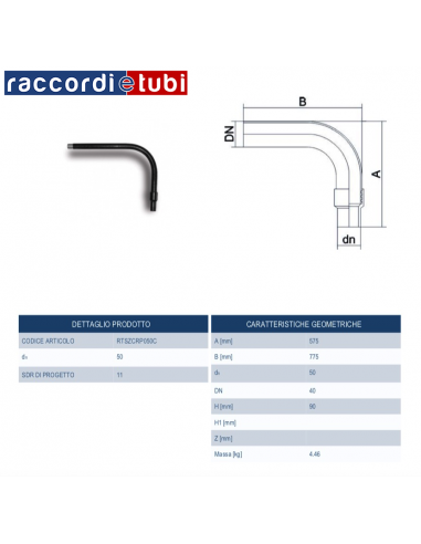 GIUNTO DI TRANSIZIONE CURVO PE/ACCIAIO  50X1.1/2