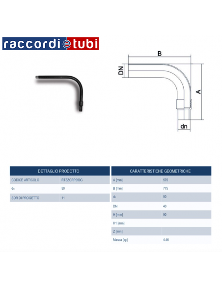 GIUNTO DI TRANSIZIONE CURVO PE/ACCIAIO  50X1.1/2