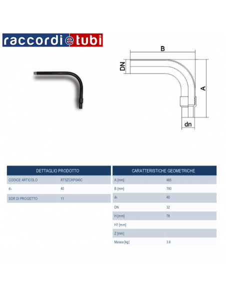 GIUNTO DI TRANSIZIONE CURVO PE/ACCIAIO  40X1.1/4