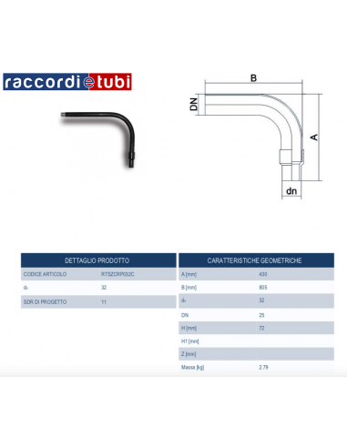 GIUNTO DI TRANSIZIONE CURVO PE/ACCIAIO  32X1"